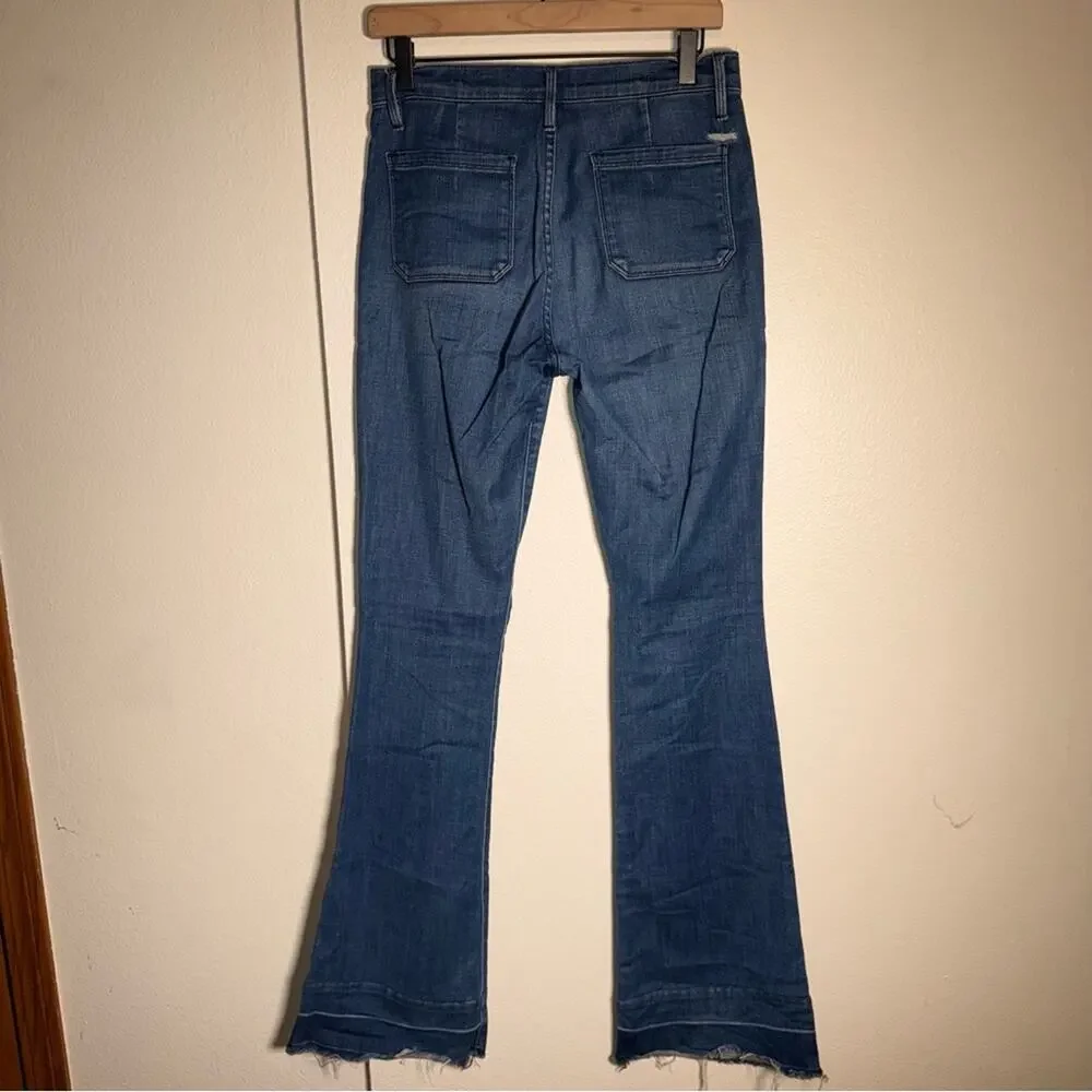FRAME 70s style designer exposed pocket raw distressed hem flare denim jeans 27